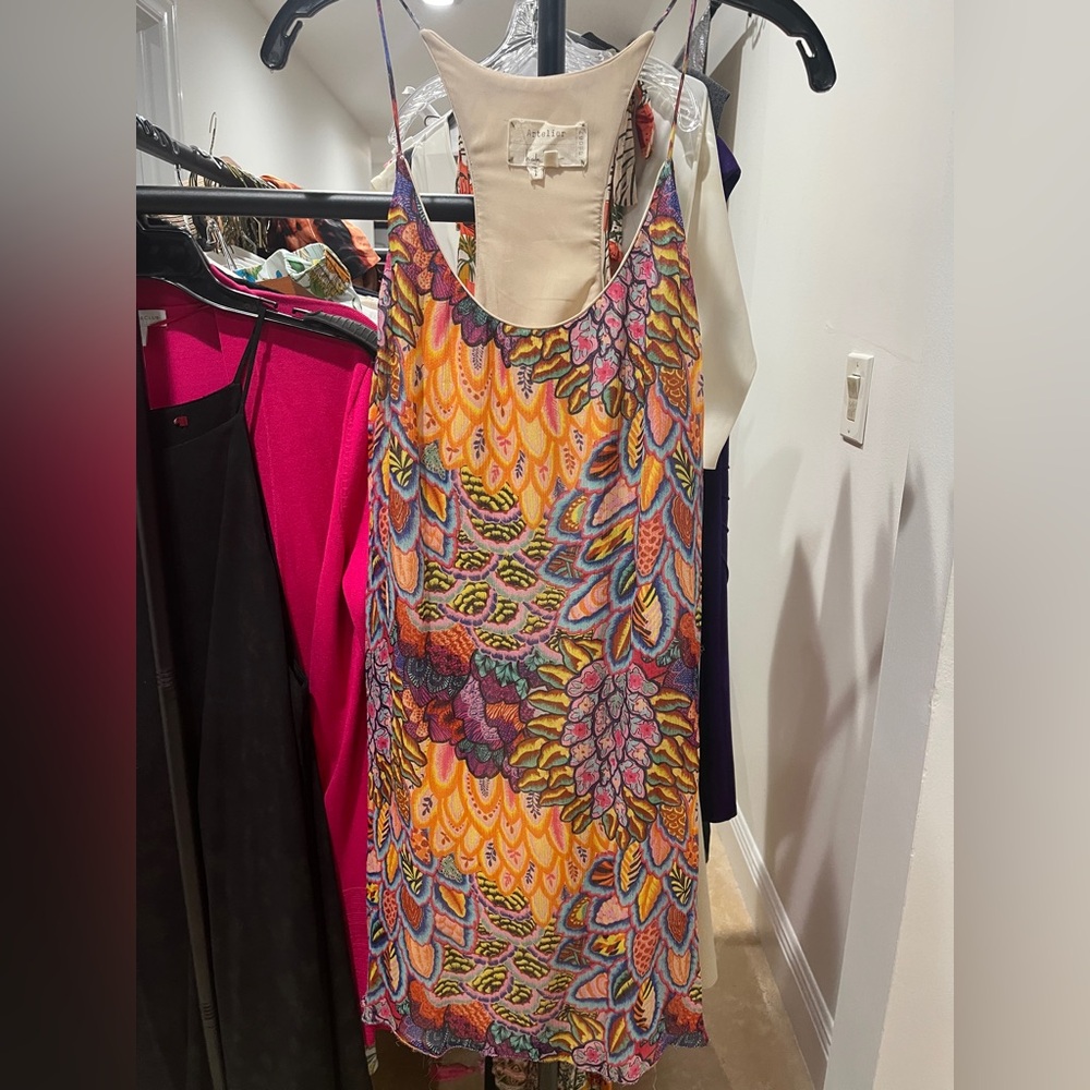 Nicole Miller Multicolored Feathered Halter Slip Dress